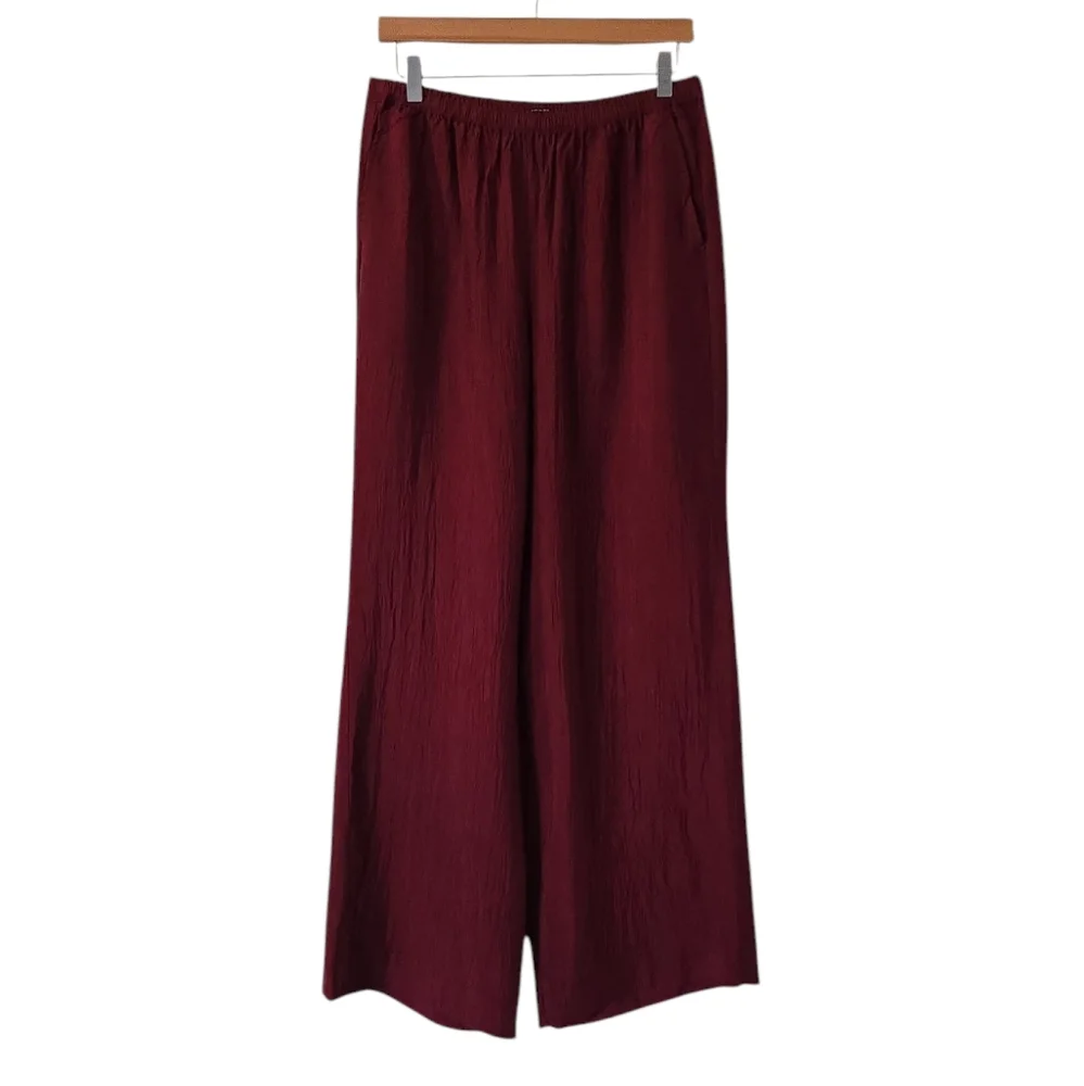 J.Crew Stratus Pant Textured Satin Acetate Pull On Pockets Burgundy Relaxed Sz S - Picture 6 of 8